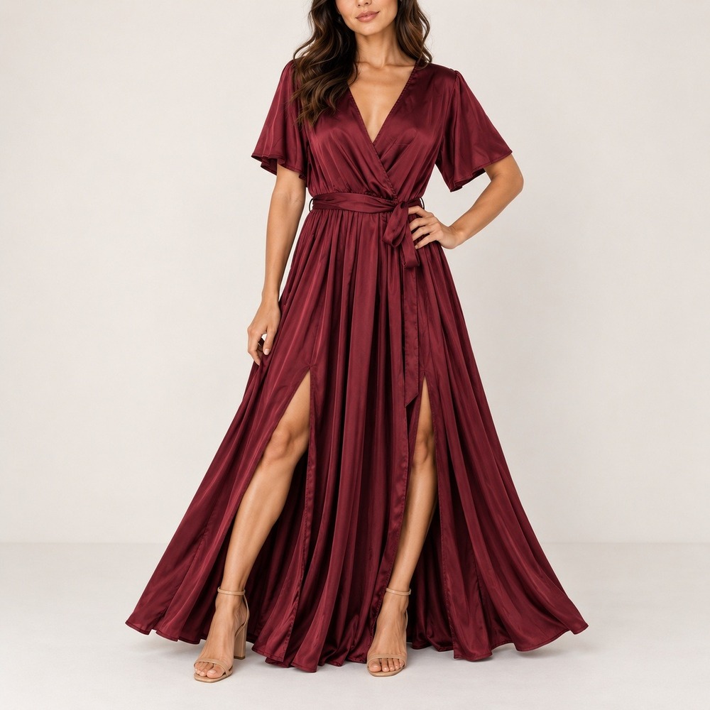 Baltic Born Sicily Satin Maxi Dress XXL Mulberry Red